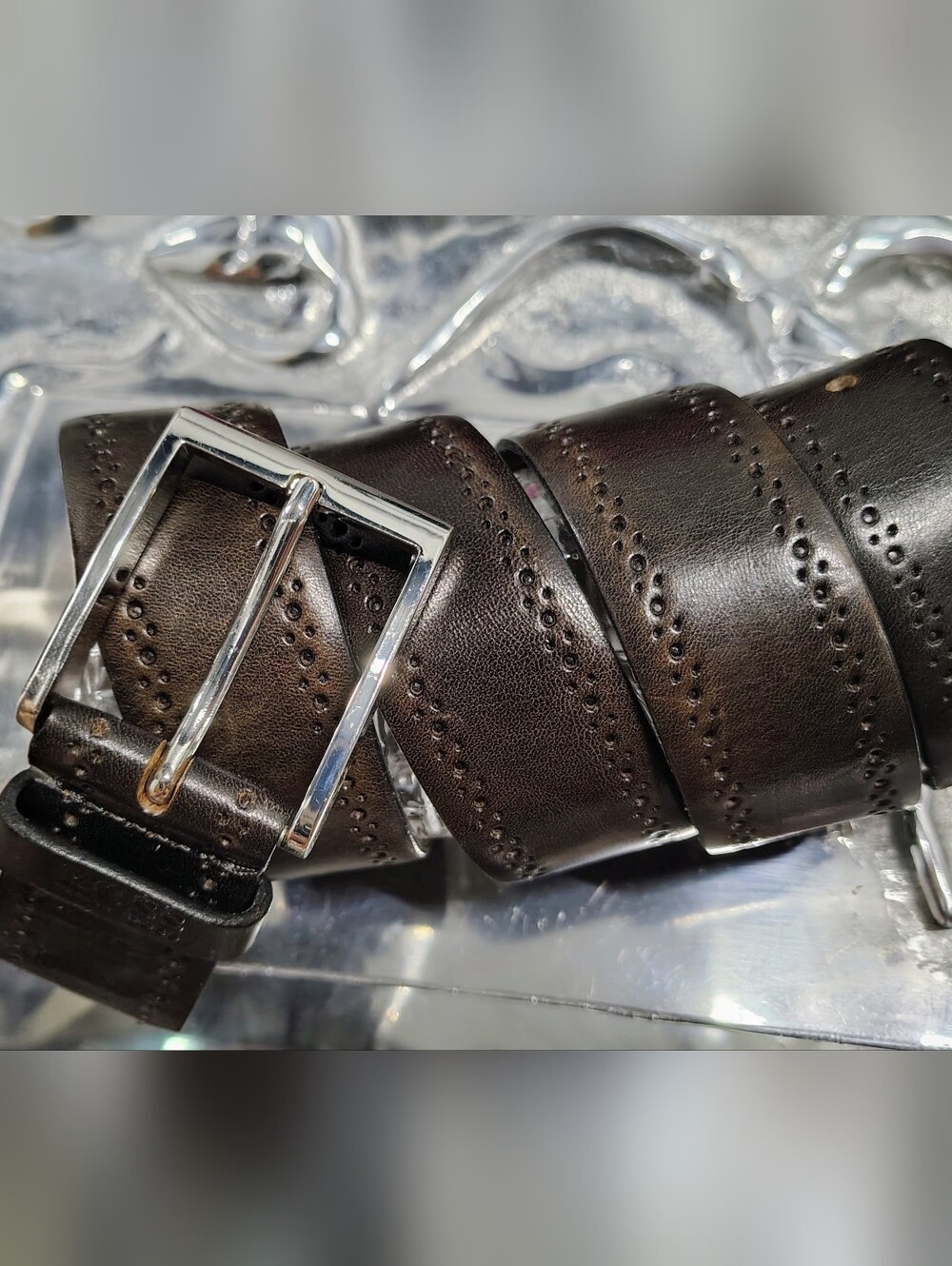 Hugo Boss Classic Men’s Dark Brown Leather Italian Belt with Silver Buckle Sz 36